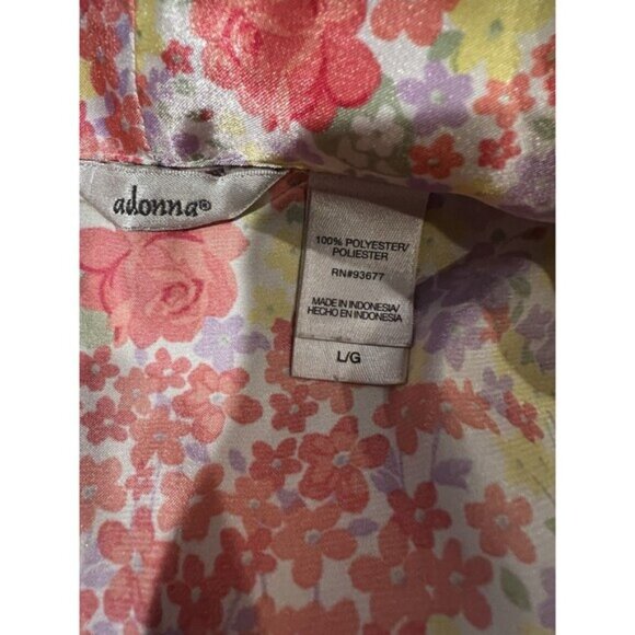 Adonna Vintage Satin Nightgown & Robe Pink Floral Silky Belted Size Large - Picture 9 of 16